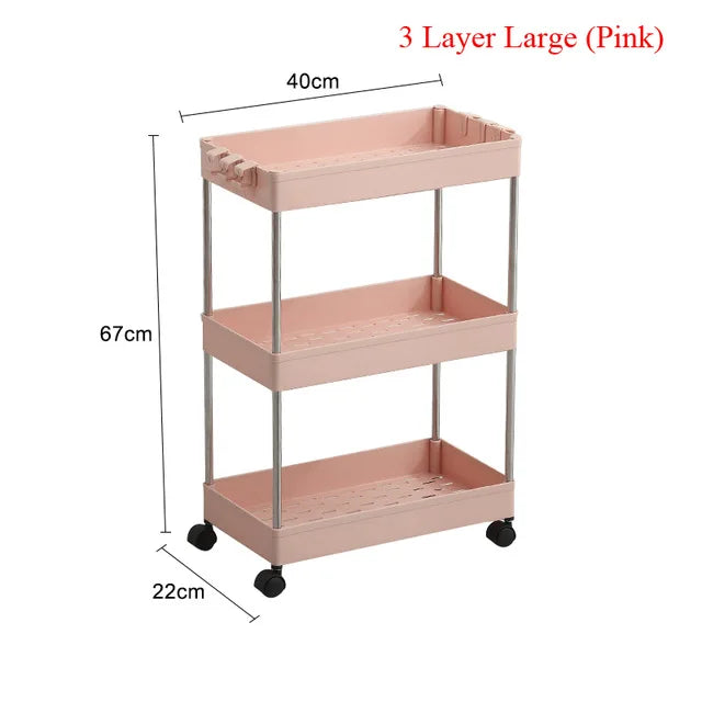 4 Layer Gap Holder Kitchen Storage Rack Fridge Side Shelf Removable with Wheels Bathroom Organizer Space Saving Shelf