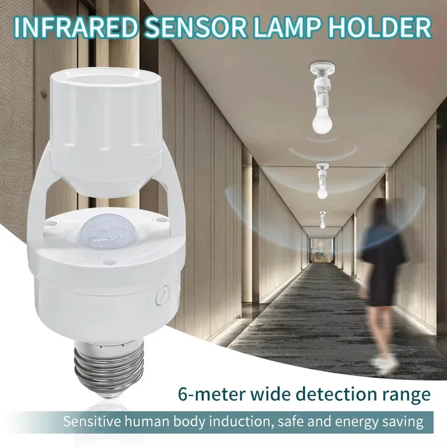 Smart Motion Sensor Light Bulb Holder E27 PIR Induction Sensor Adapter Lamp Base Converter 100~240V Auto ON/OFF Adjustable Delay