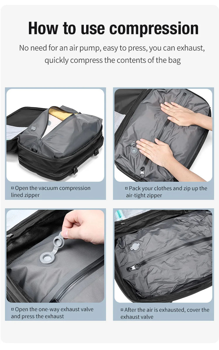 Travel Men Expanded Laptop Backpack vacuum compression hiking Backpack USB charging Business Large Capacity Backpack For Pumps