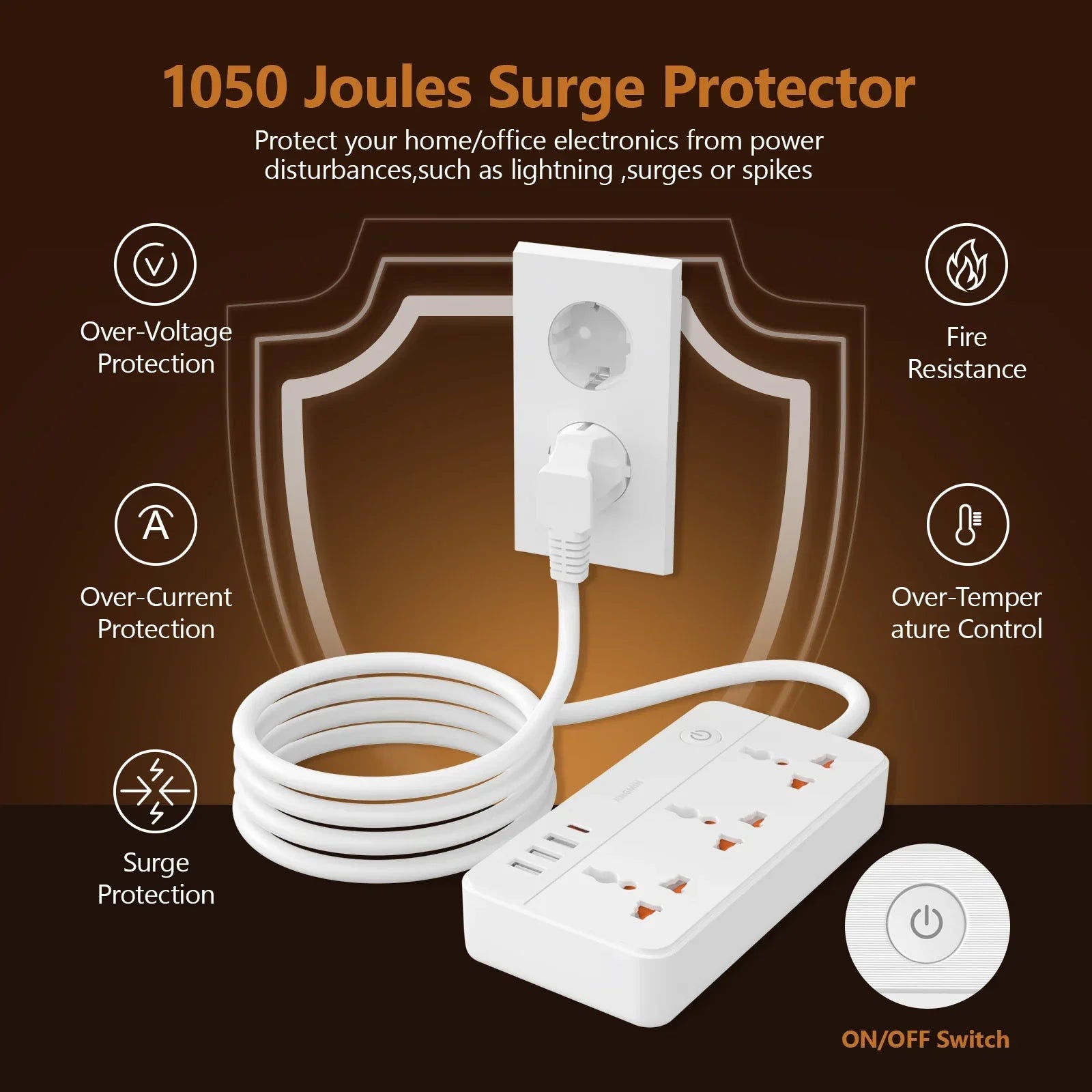 Power Multi Tap Universal Plug EU Outlet Power Strip with 1.5m Extension Cord AC Type C USB Port Charge Electrical Socket