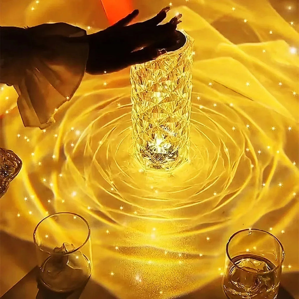 LED Rose Lamp Crystal Table Lamp 3/16 Colors Touch/Remote Diamond  Romantic Christmas USB Party Night Light Projector Light