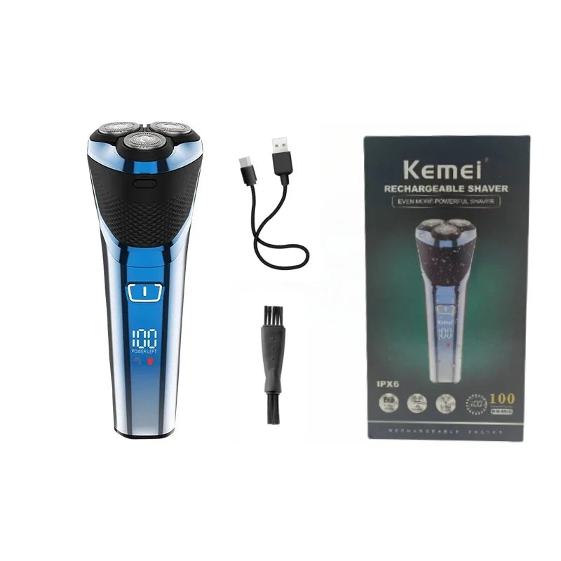 Kemei KM-8510 Waterproof Rotary LED Display Rechargeable Cordless Floating Head Replaceable Blades Electric Shavers for Man