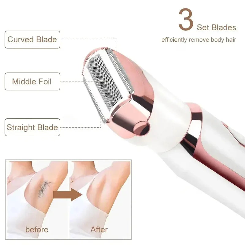 4 in 1 Electric Epilator Bikini Eyebrow Nose Women Lady Facial Hair Removal Trimmer Face Body Painless Female Shaver Depilator