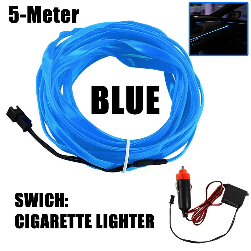 5m Car Interior Ambient Light USB/Cigarette Lighter Flexible Atmosphere Led Light Strip Universal Single-Color Auto Neon Lamp