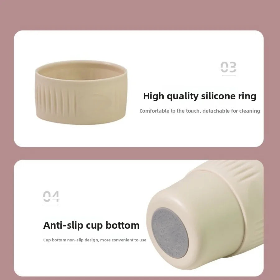 Double-wall vacuum straw insulated water bottle with portable snap-on lid for men and women, suitable for outdoor use.