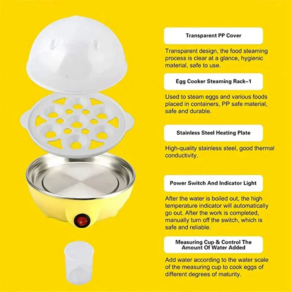 Rapid Egg Cooker: 7 Egg Capacity Electric Egg Cooker for Hard Boiled Eggs, Poached Eggs, Scrambled Eggs Yellow EU Plug-T33C