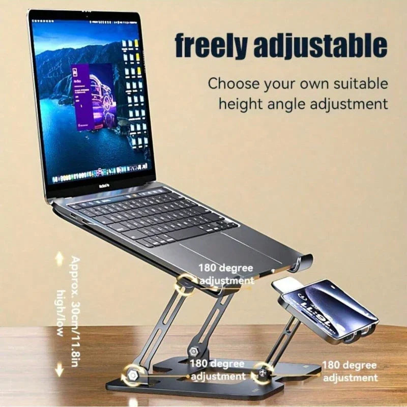 Heat Dissipation and Anti Slip Portable Foldable Dual Axis Adjustable Height Stable Stand for Mobile Phones Laptops and Tablets