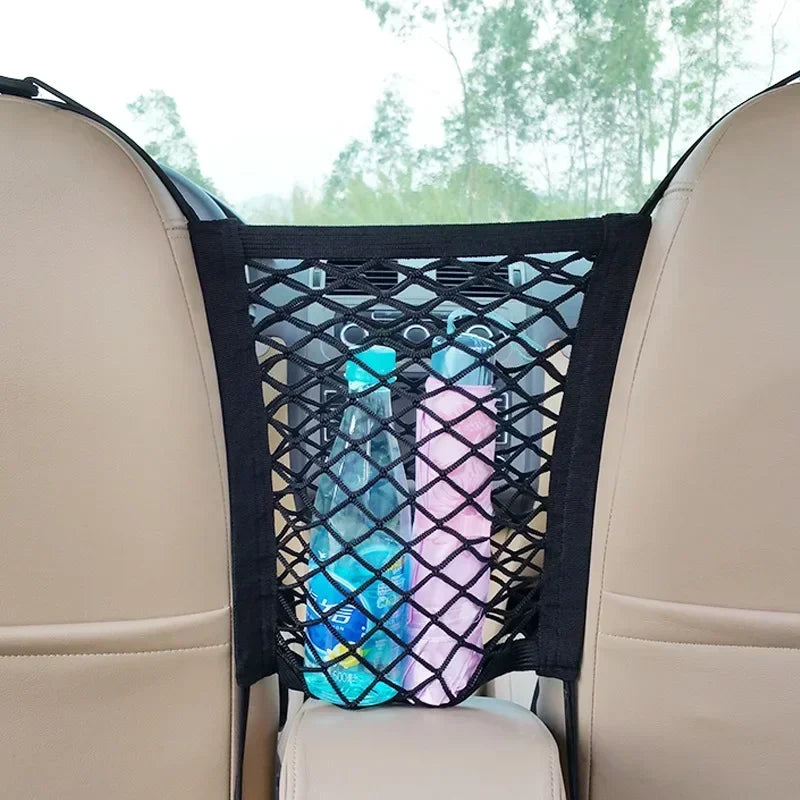 Car Storage Net Bag Multifunction Between Seats Car Divider Pet Barrier Stretchable Elastic Mesh Bag Organizer Auto Accessories