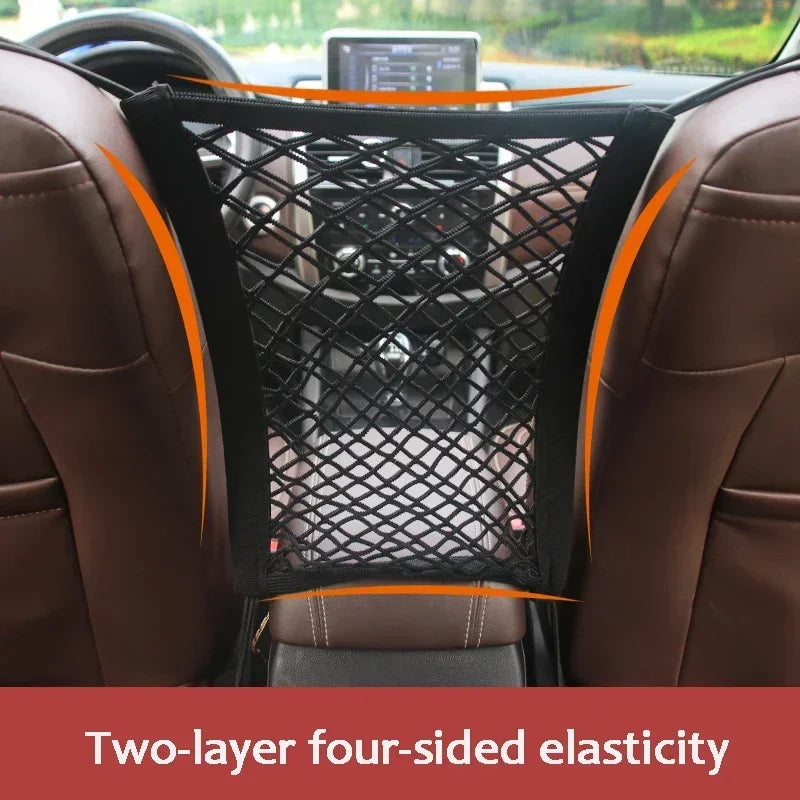 Car Storage Net Bag Multifunction Between Seats Car Divider Pet Barrier Stretchable Elastic Mesh Bag Organizer Auto Accessories