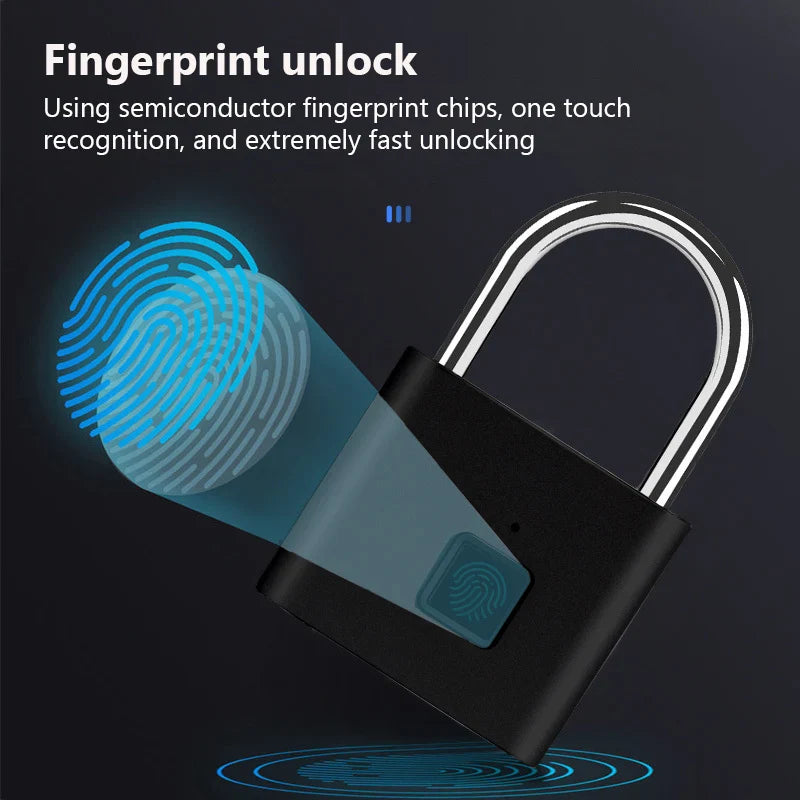Keyless USB Charging Fingerprint Lock Smart Padlock Waterproof Door Lock 1sec Unlock Portable Anti-theft Padlock Zinc