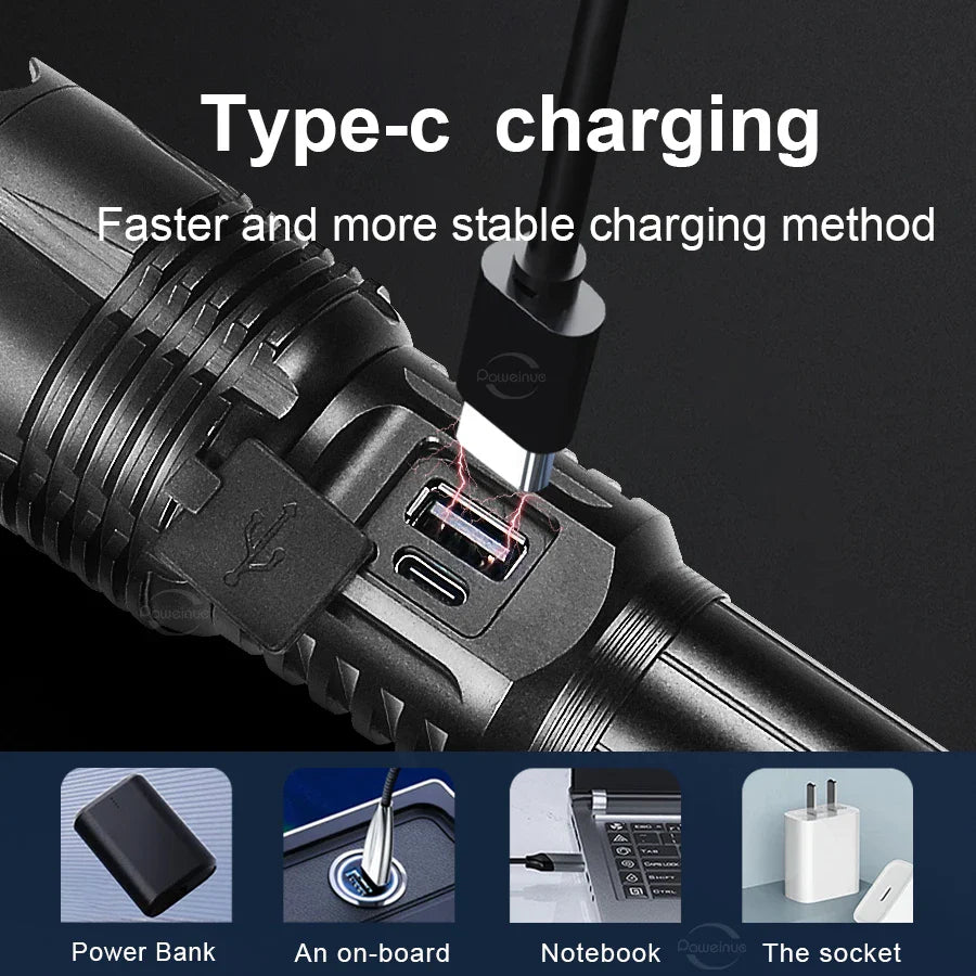 P90 800W High Power LED Flashlight 3000M Long Range Torch Outdoor Tactical Ultra Powerful LED Flashlights Zoomable Camping Hand Lamp